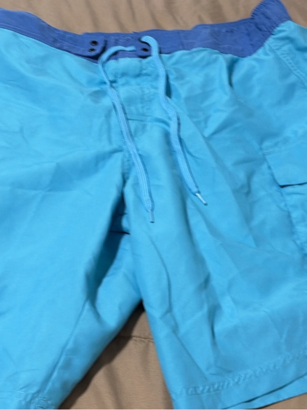 Men's Light Blue Swim Trunks with Navy Waistband